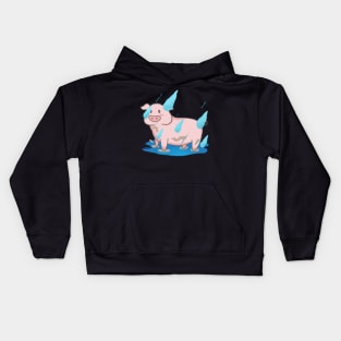 Pig dancing in the rain Kids Hoodie